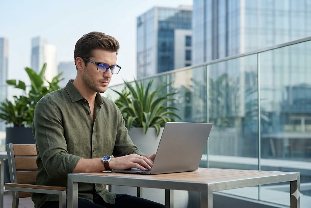Best Blue Light Glasses for Men, AI-generated editorial image for illustrative purposes.