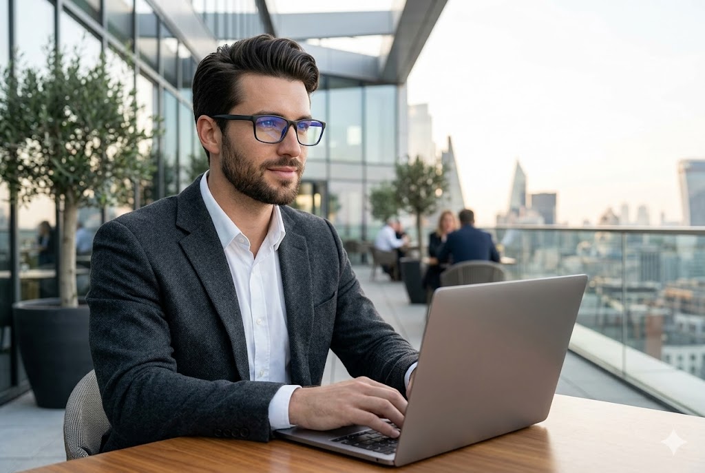 Best Blue Light Glasses for Men, AI-generated editorial image for illustrative purposes.