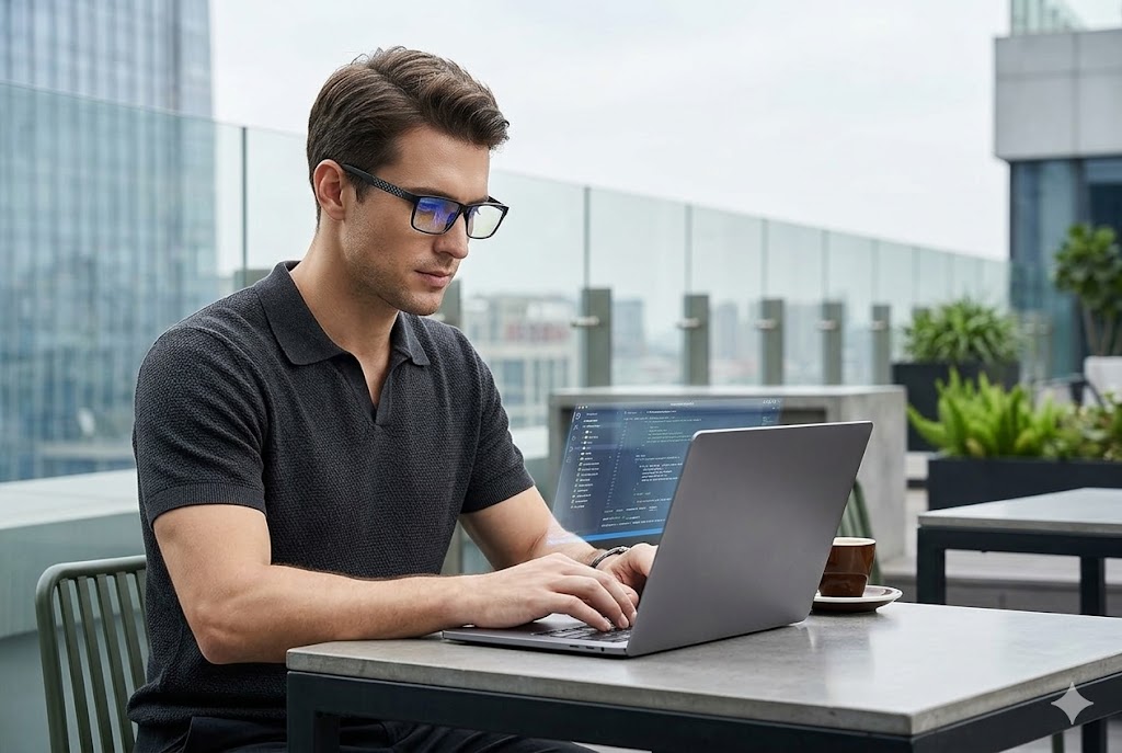 Best Blue Light Glasses for Men, AI-generated editorial image for illustrative purposes.