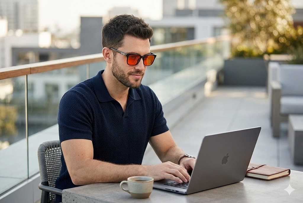 Best Blue Light Glasses for Men, AI-generated editorial image for illustrative purposes.