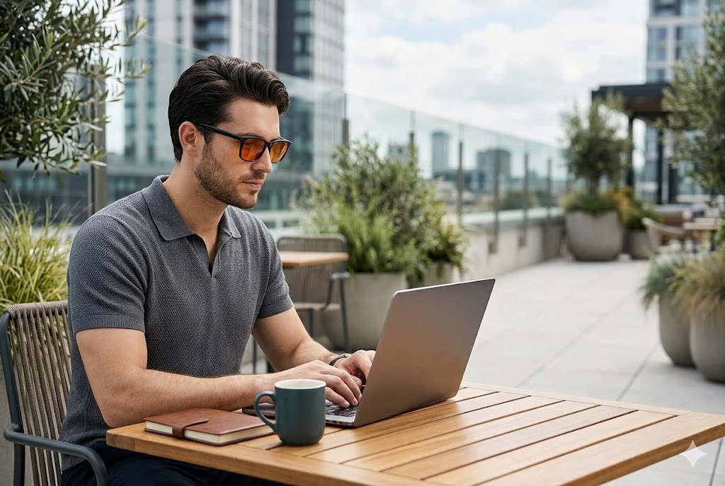 Best Blue Light Glasses for Men, AI-generated editorial image for illustrative purposes.