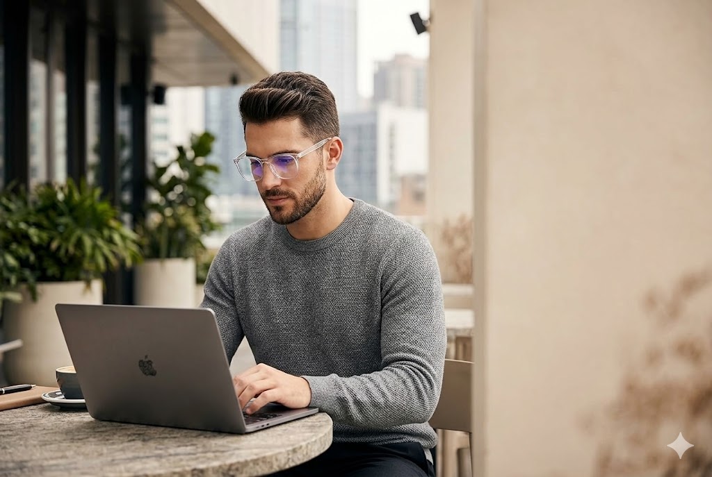Best Blue Light Glasses for Men, AI-generated editorial image for illustrative purposes.