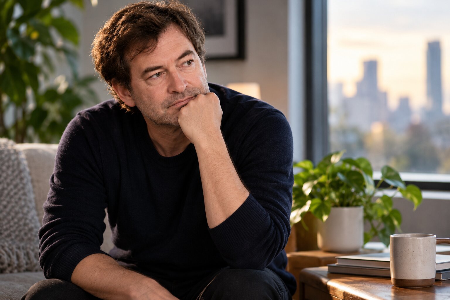 Thoughtful portrait illustrating the contrast between Mark Duplass public career and private mental health struggles