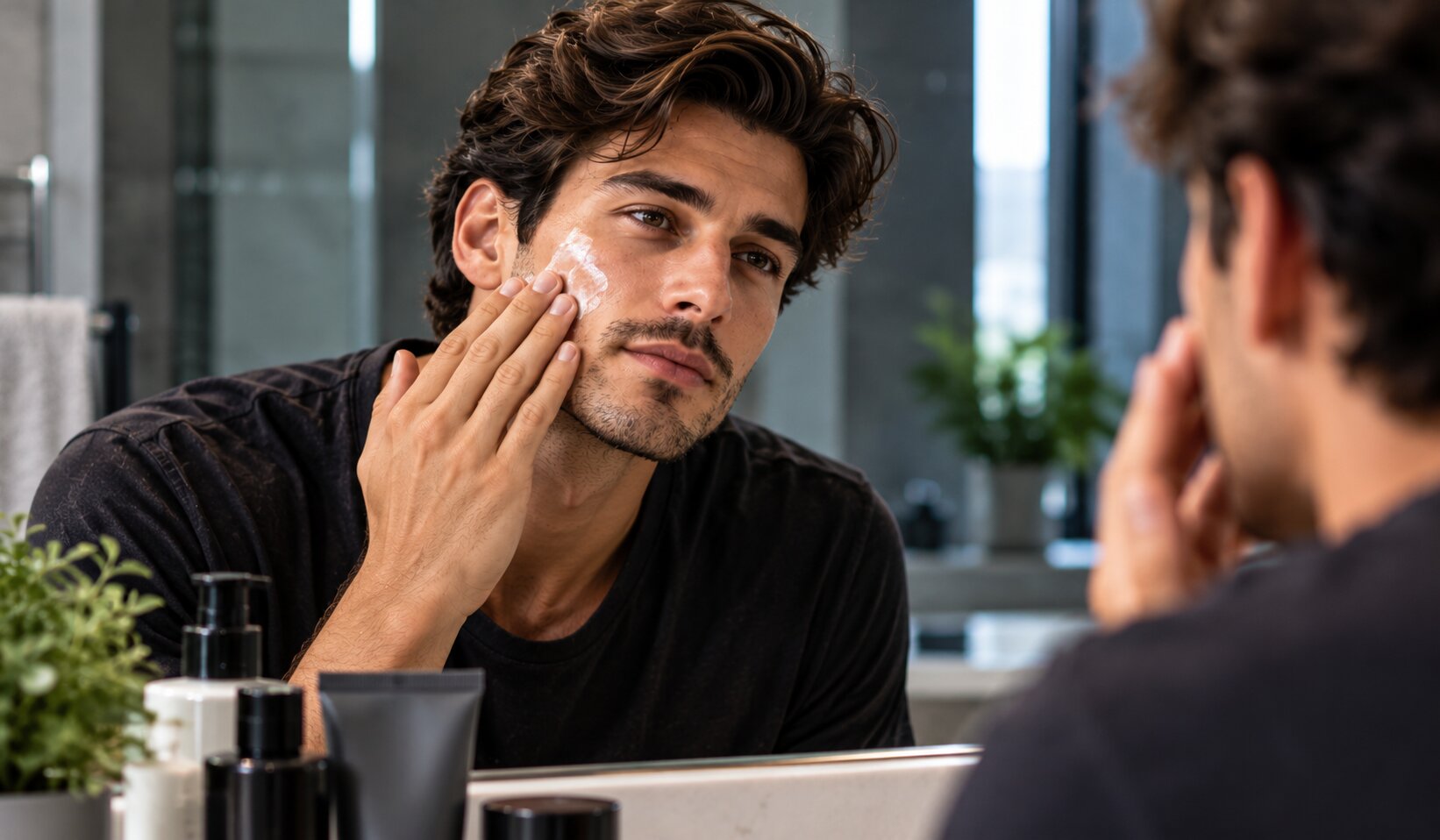 Man maintaining a neat beard and modern men's grooming style