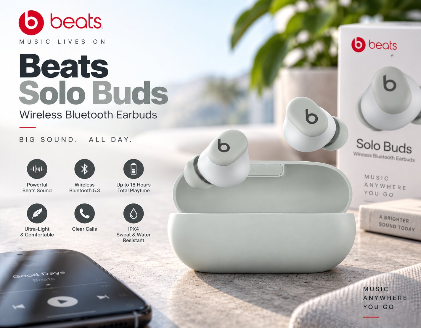Best Wireless Earbuds On Amazon, Beats Solo Buds wireless Bluetooth earbuds with compact charging case and ergonomic in-ear design, AI-generated editorial image for illustrative purposes.