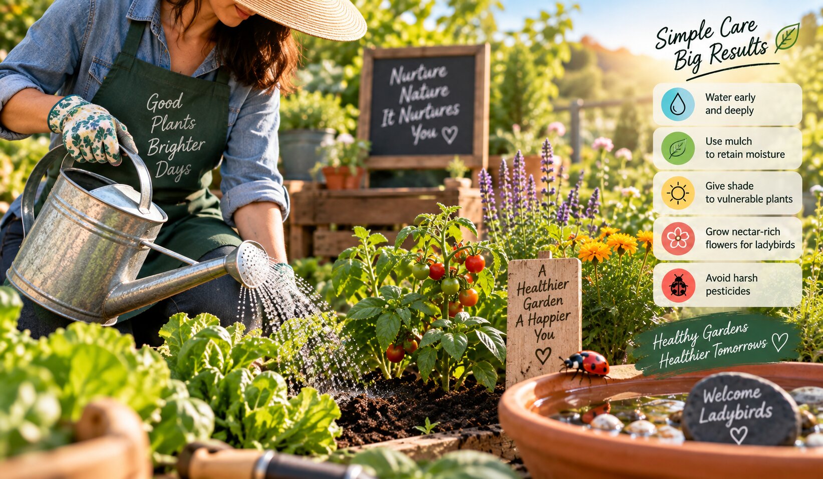 A gardener caring for plants during a hot and dry spell