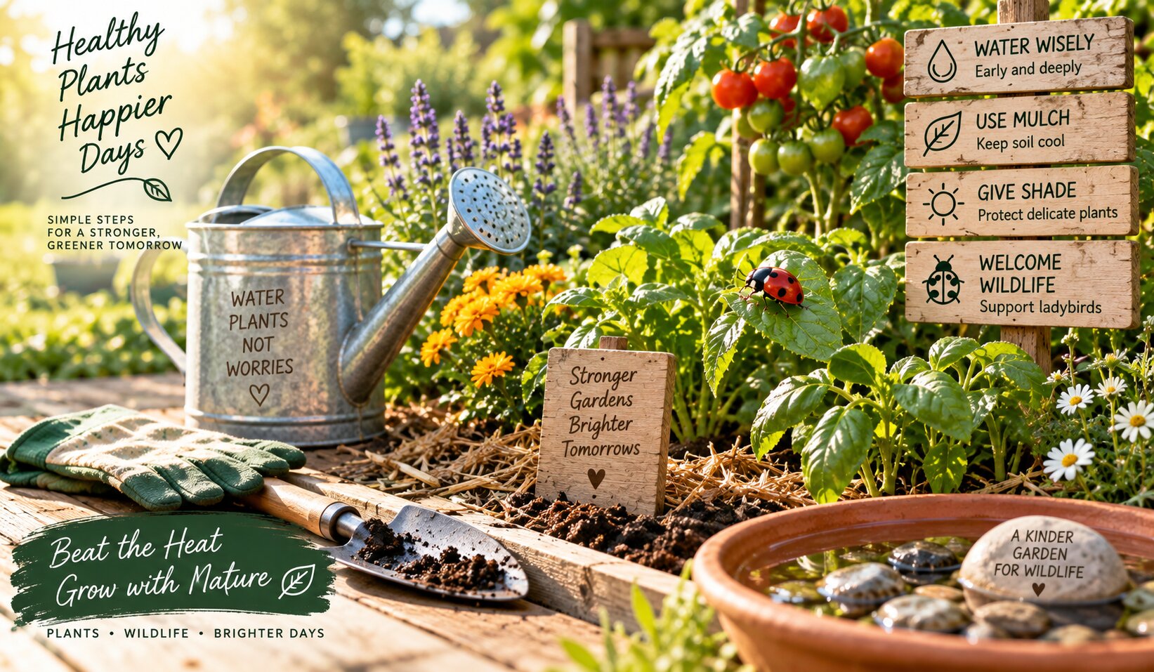 Gardening care with plants and watering during hot weather