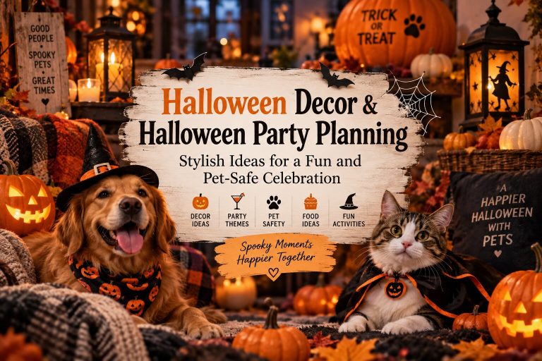 Halloween decor and pet-safe party planning ideas with a dog and cat