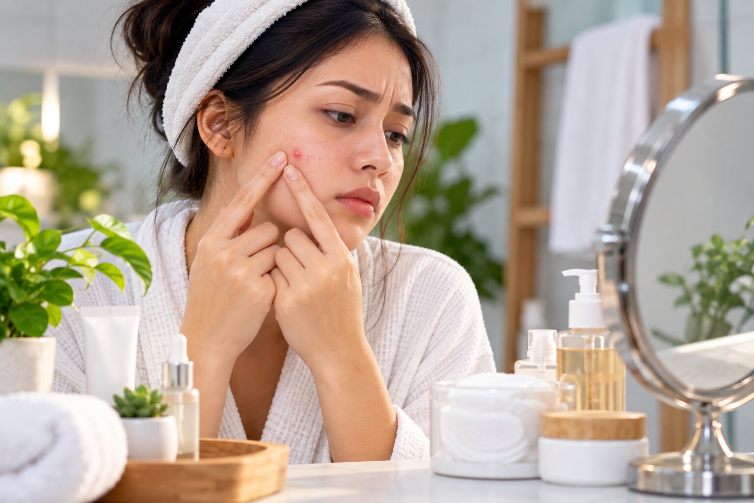 Woman following a clean and gentle facial skincare routine