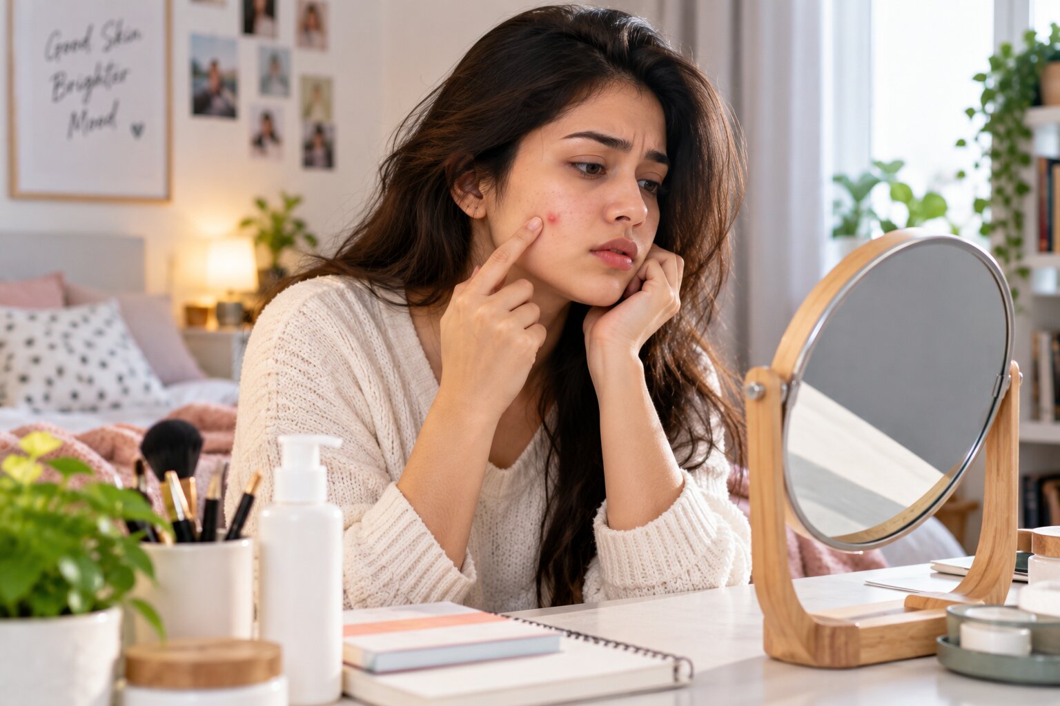 Person applying a gentle skincare product to acne-prone skin