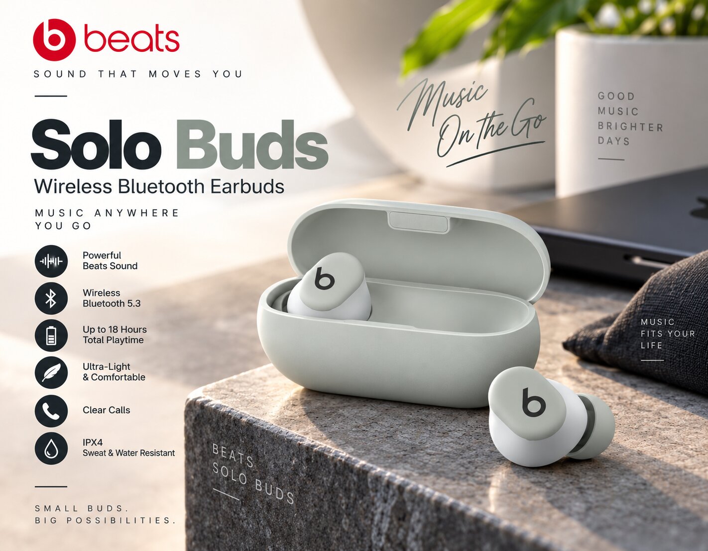 Best Wireless Earbuds On Amazon, Beats Solo Buds with compact case, USB-C charging, portable Bluetooth design and everyday listening profile, AI-generated editorial image for illustrative purposes.