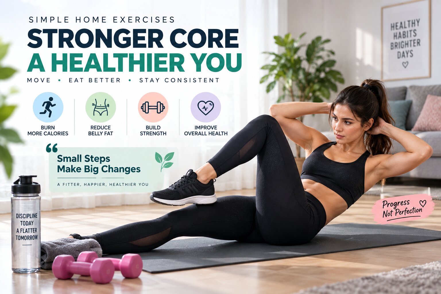 Home workout exercises for reducing belly fat and building a stronger core